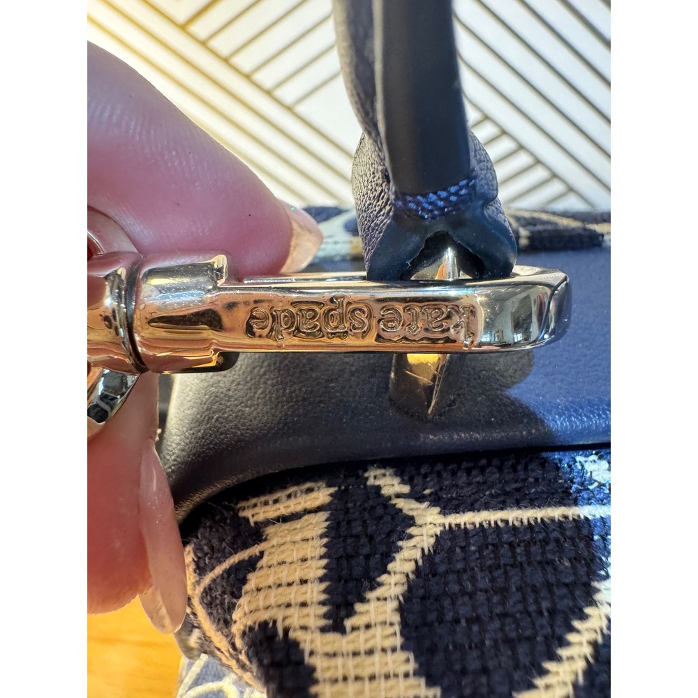 Kate Spade Remedy Spade Flower Jacquard Small Top Handle Bag Navy Blue Cream - Picture 7 of 14